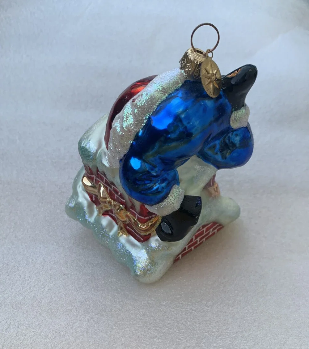 VINTAGE CHRISTOPHER RADKO CHRISTMAS TREE GLASS ORNAMENT Santa Chimney Bow Ribbon